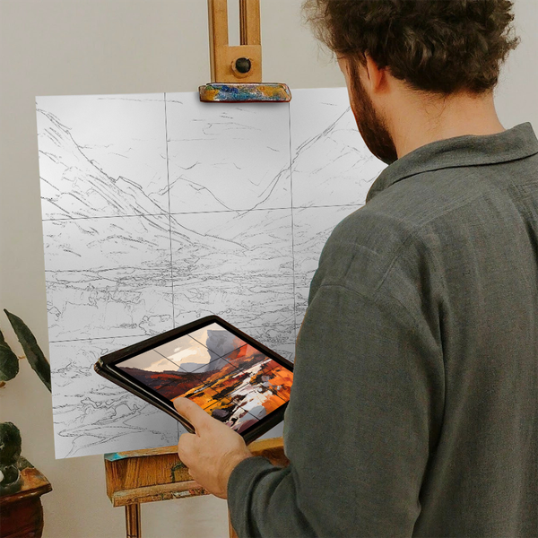 Artist with iPad and Easel