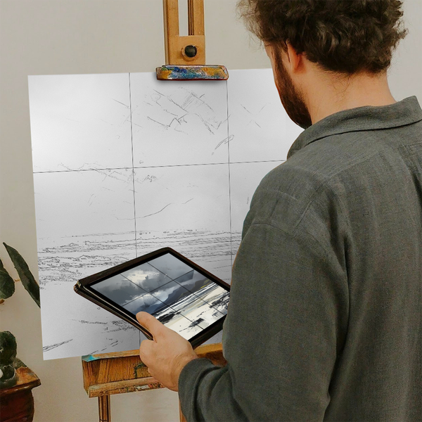 Artist with iPad and Easel