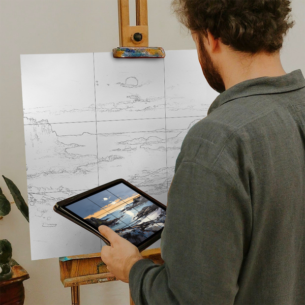 Artist with iPad and Easel