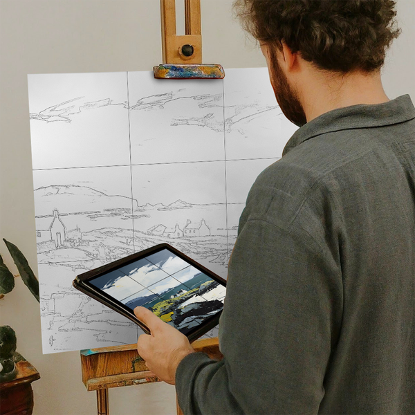 Artist with iPad and Easel