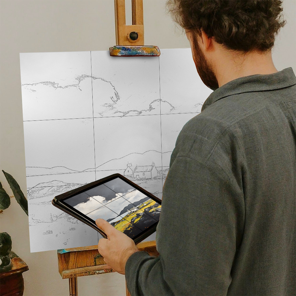 Artist with iPad and Easel