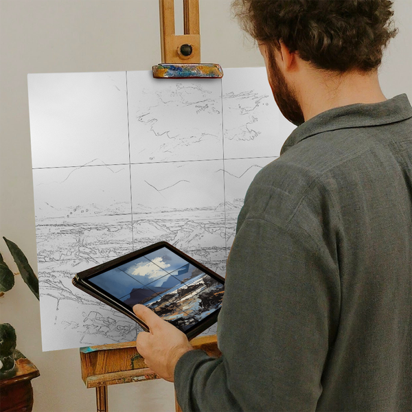 Artist with iPad and Easel