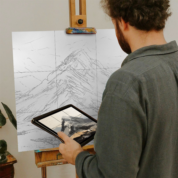 Artist with iPad and Easel