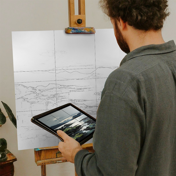 Artist with iPad and Easel