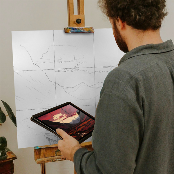 Artist with iPad and Easel