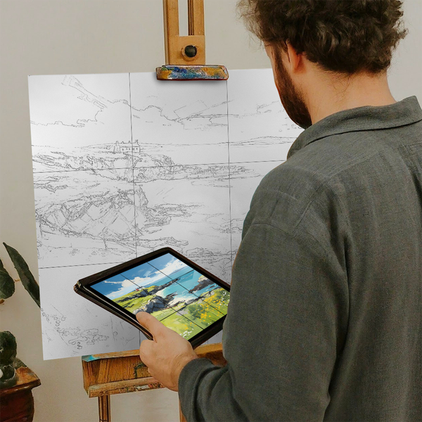 Artist with iPad and Easel