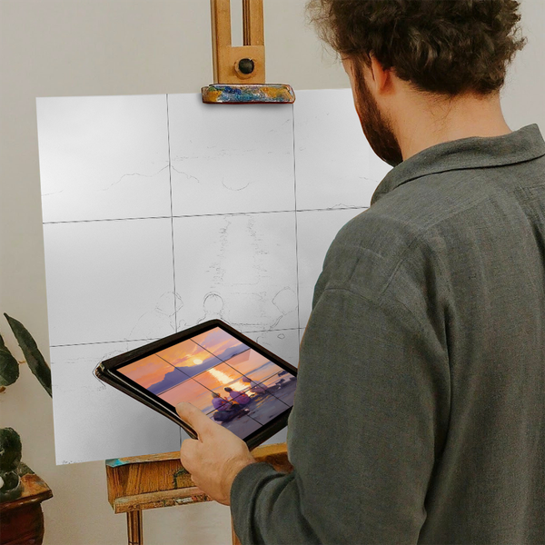 Artist with iPad and Easel