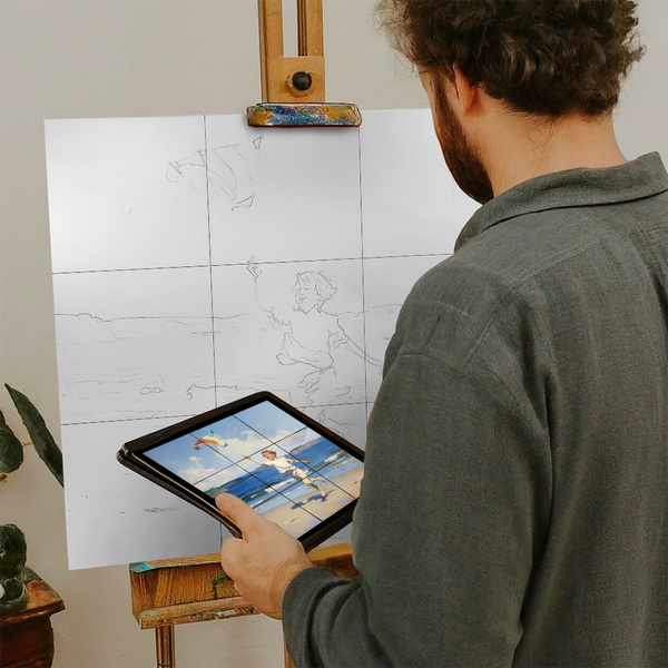 Artist with iPad and Easel