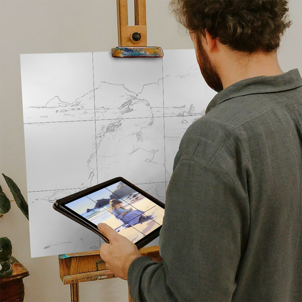 Artist with iPad and Easel