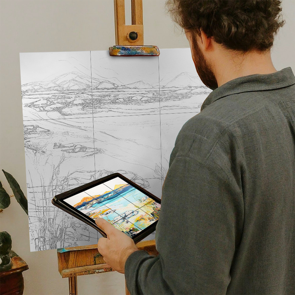 Artist with iPad and Easel