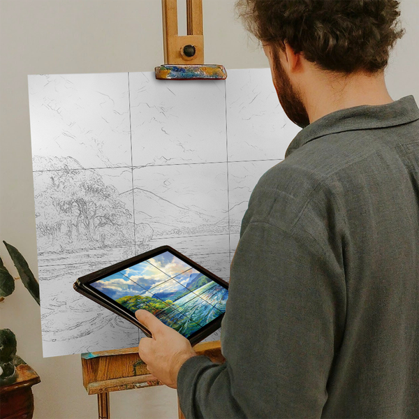 Artist with iPad and Easel