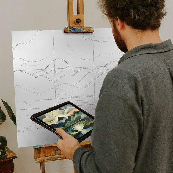 Artist with iPad and Easel