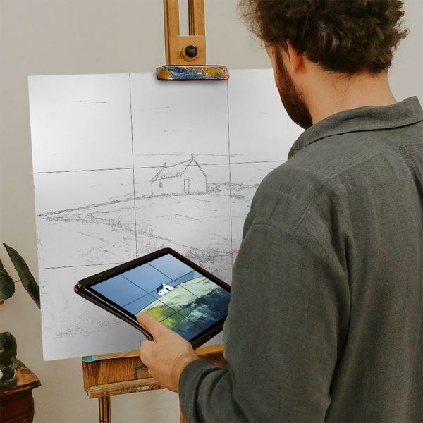 Artist with iPad and Easel