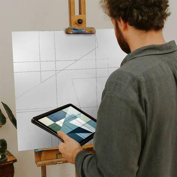 Artist with iPad and Easel