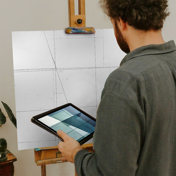 Artist with iPad and Easel