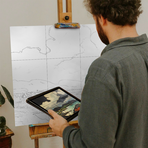 Artist with iPad and Easel