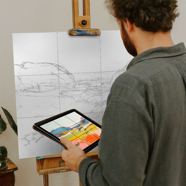 Artist with iPad and Easel