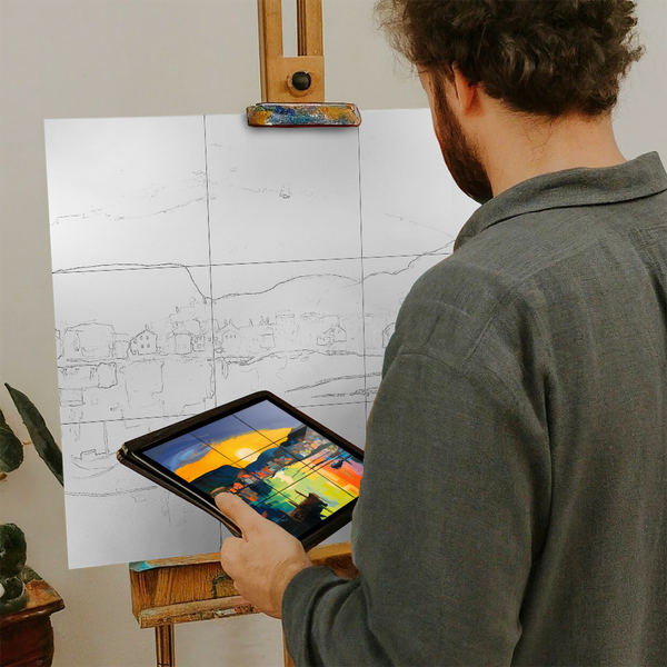 Artist with iPad and Easel