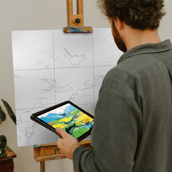 Artist with iPad and Easel