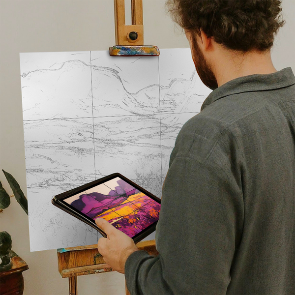 Artist with iPad and Easel