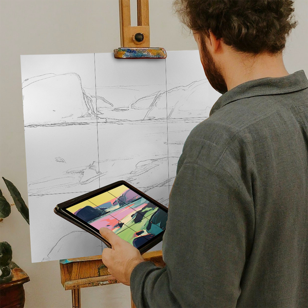 Artist with iPad and Easel