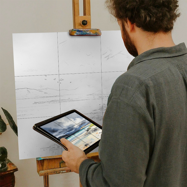 Artist with iPad and Easel