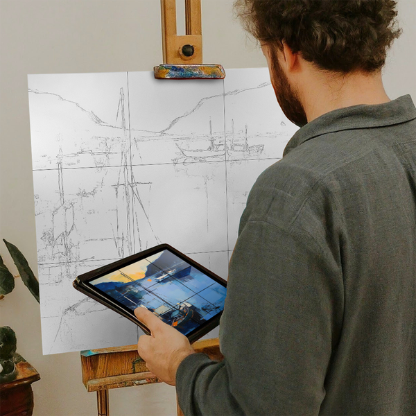 Artist with iPad and Easel