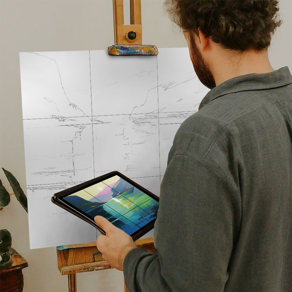 Artist with iPad and Easel