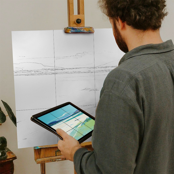 Artist with iPad and Easel