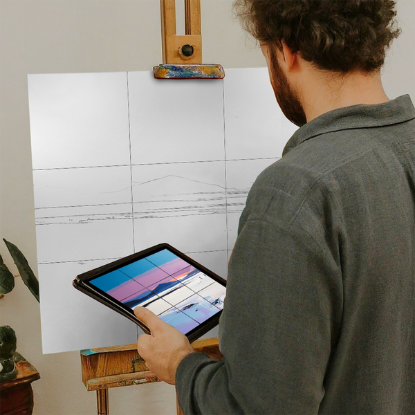 Artist with iPad and Easel