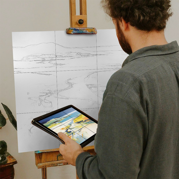 Artist with iPad and Easel