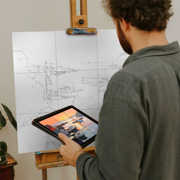 Artist with iPad and Easel