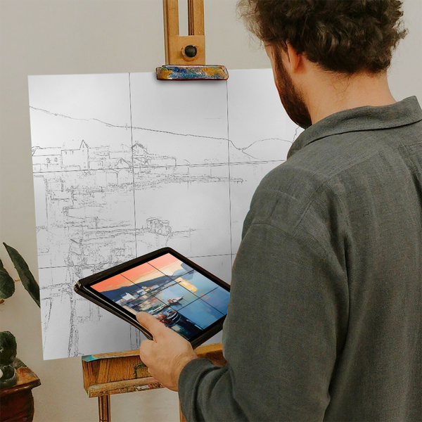 Artist with iPad and Easel