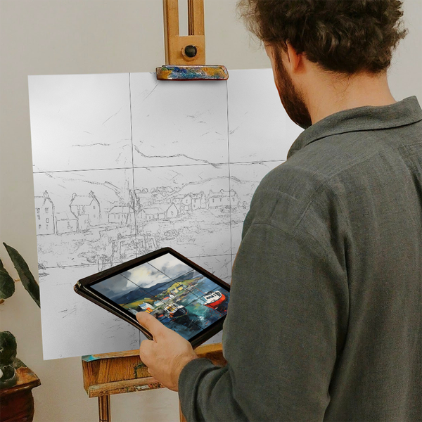 Artist with iPad and Easel