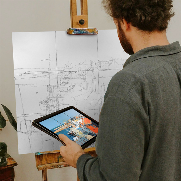 Artist with iPad and Easel