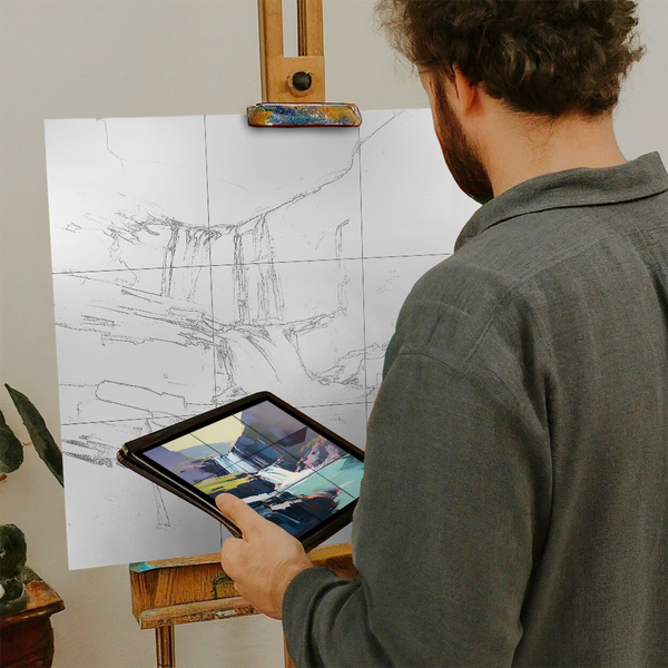 Artist with iPad and Easel