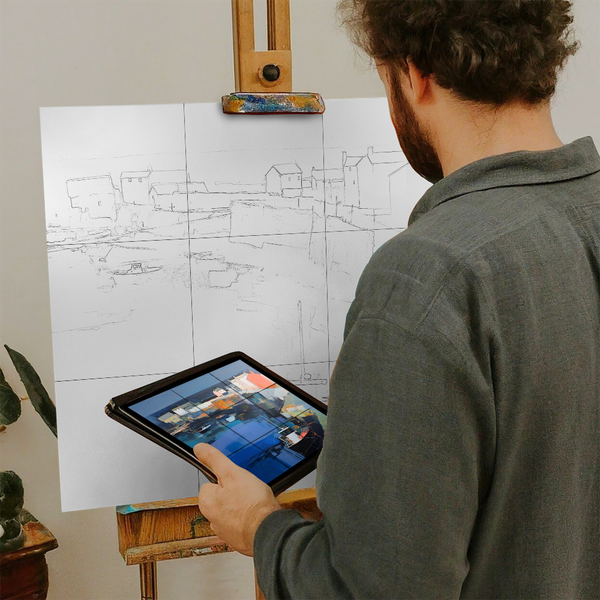 Artist with iPad and Easel