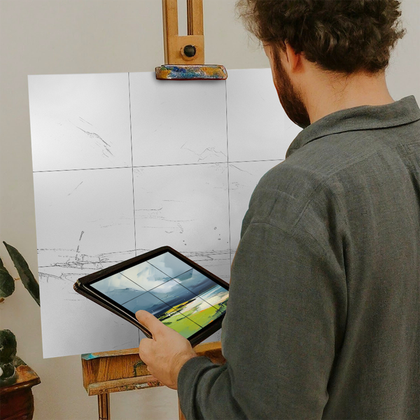 Artist with iPad and Easel