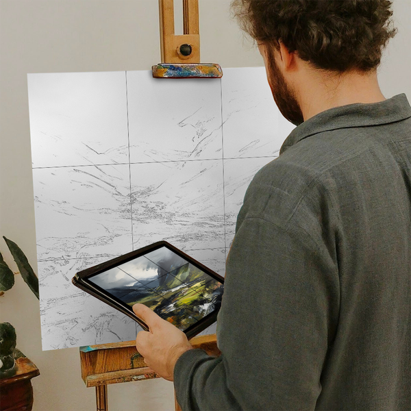 Artist with iPad and Easel