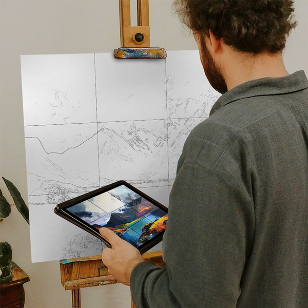 Artist with iPad and Easel