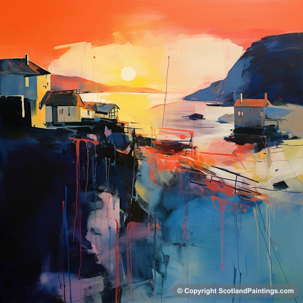 Painting - Gardenstown Harbour - Scottish Harbours