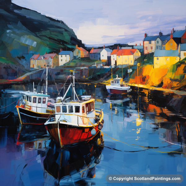 Painting - Gardenstown Harbour - Scottish Harbours